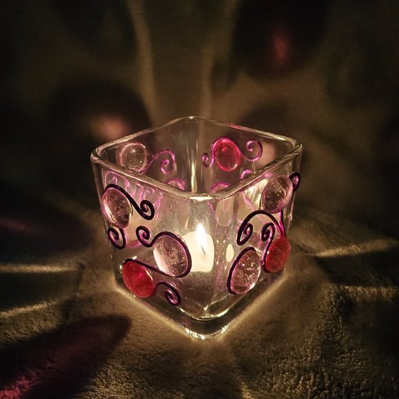 Square Glass Luminary Vase 3.5" Tall x 3.5" Wide Pink & Purple - Picture 1 of 4